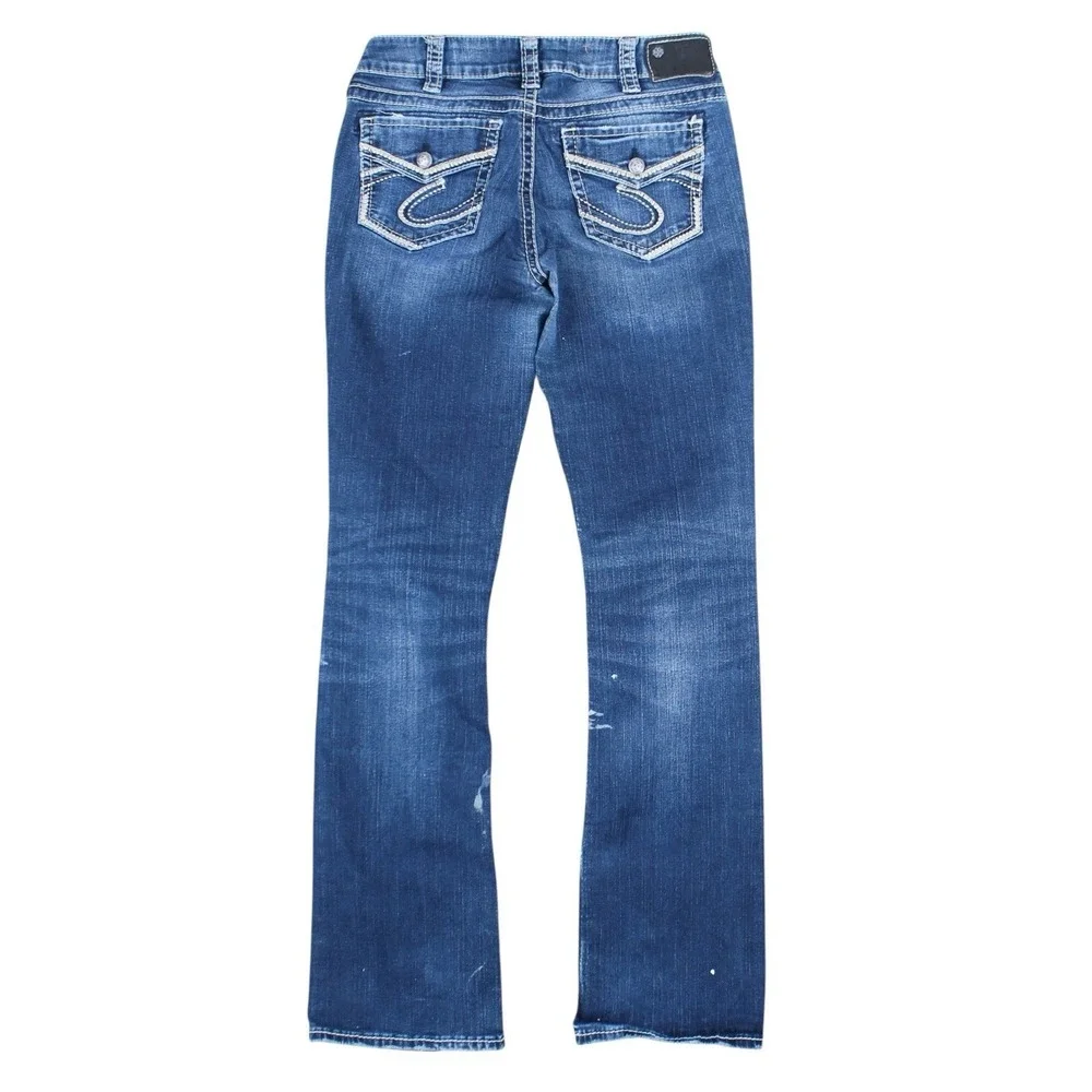 Silver Jeans Suki Mid Slim Boot Blue Denim Paint Splattered Women's W30 L33